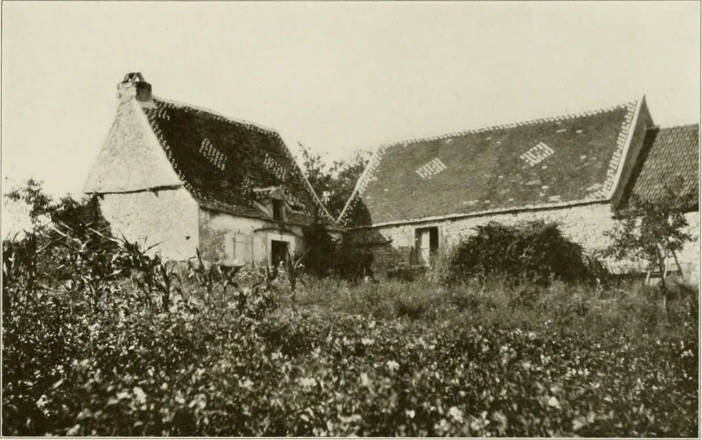 An illustration from Small French buildings; the architecture of town and country, comprising cottages, farmhouses, minor chateaux or manors with their farm groups, small town dwellings, and a few churches, 1921, leaf 234
