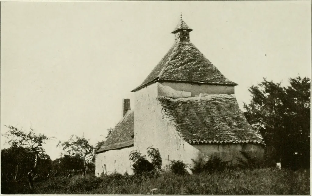 An illustration from Small French buildings; the architecture of town and country, comprising cottages, farmhouses, minor chateaux or manors with their farm groups, small town dwellings, and a few churches, 1921, leaf 234