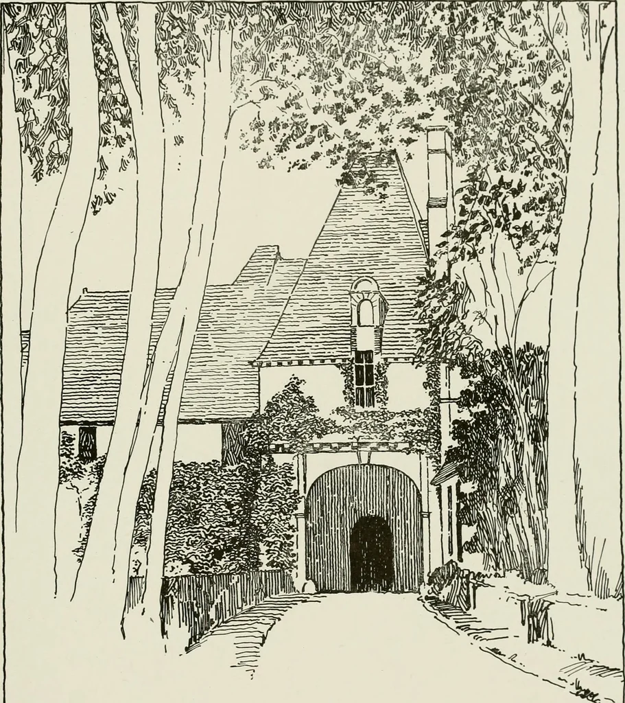 An illustration from Small French buildings; the architecture of town and country, comprising cottages, farmhouses, minor chateaux or manors with their farm groups, small town dwellings, and a few churches, 1921, leaf 238