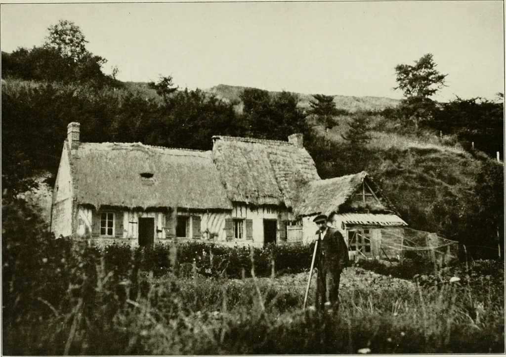 An illustration from Small French buildings; the architecture of town and country, comprising cottages, farmhouses, minor chateaux or manors with their farm groups, small town dwellings, and a few churches, 1921, leaf 34