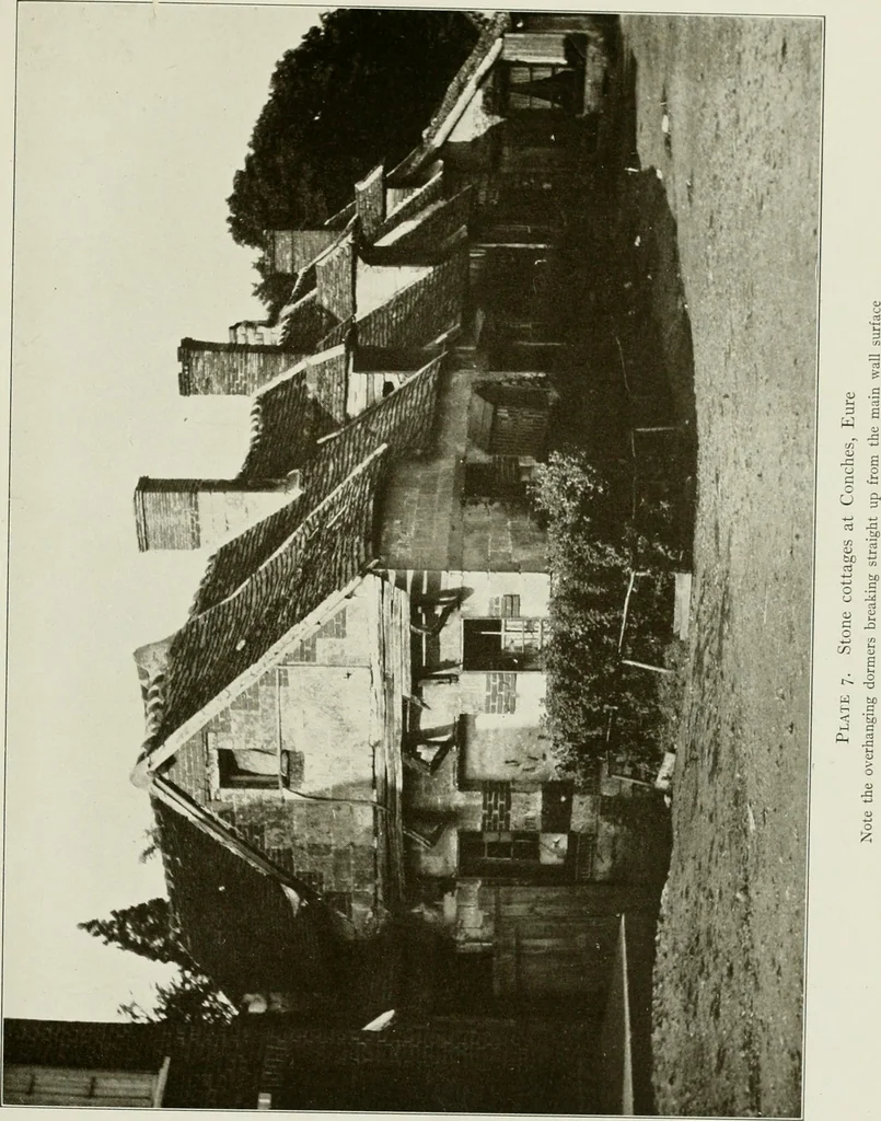 An illustration from Small French buildings; the architecture of town and country, comprising cottages, farmhouses, minor chateaux or manors with their farm groups, small town dwellings, and a few churches, 1921, leaf 36