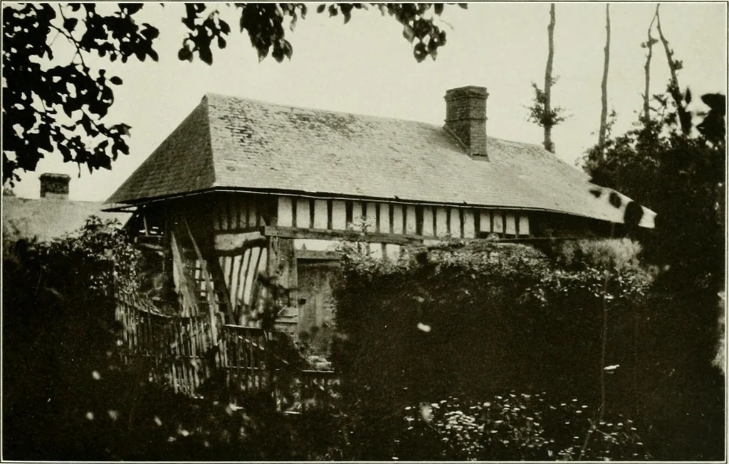 An illustration from Small French buildings; the architecture of town and country, comprising cottages, farmhouses, minor chateaux or manors with their farm groups, small town dwellings, and a few churches, 1921, leaf 42