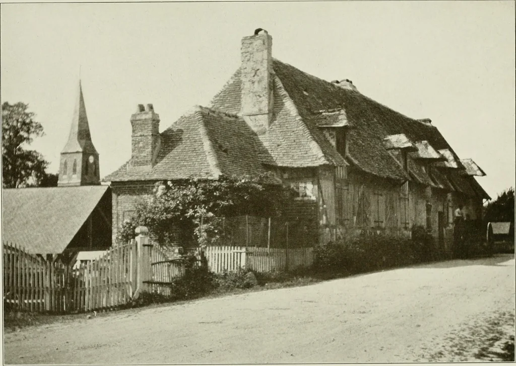 An illustration from Small French buildings; the architecture of town and country, comprising cottages, farmhouses, minor chateaux or manors with their farm groups, small town dwellings, and a few churches, 1921, leaf 48
