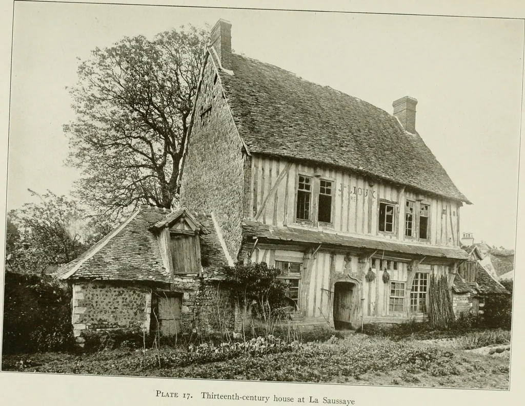 An illustration from Small French buildings; the architecture of town and country, comprising cottages, farmhouses, minor chateaux or manors with their farm groups, small town dwellings, and a few churches, 1921, leaf 50