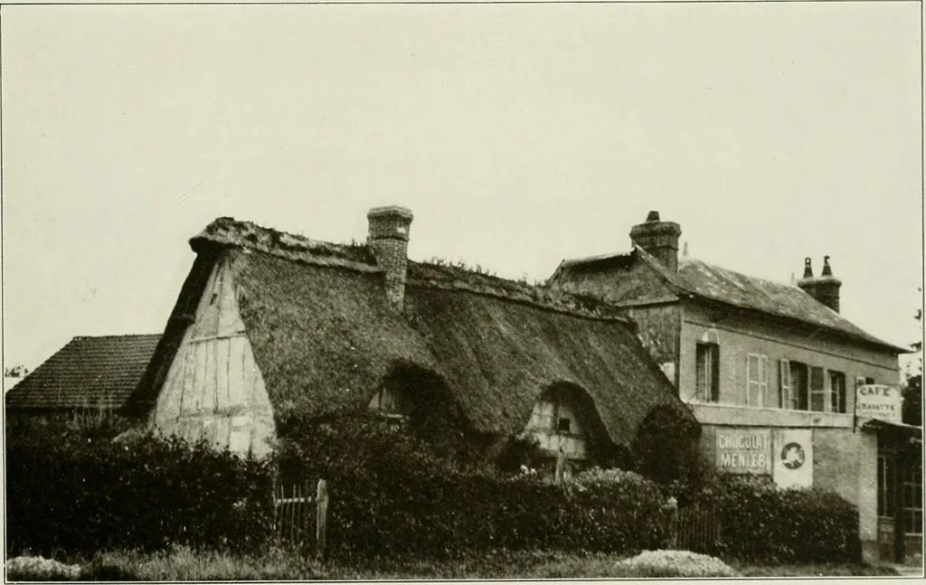 An illustration from Small French buildings; the architecture of town and country, comprising cottages, farmhouses, minor chateaux or manors with their farm groups, small town dwellings, and a few churches, 1921, leaf 52