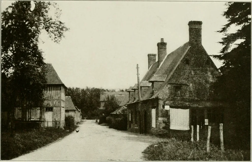 An illustration from Small French buildings; the architecture of town and country, comprising cottages, farmhouses, minor chateaux or manors with their farm groups, small town dwellings, and a few churches, 1921, leaf 56