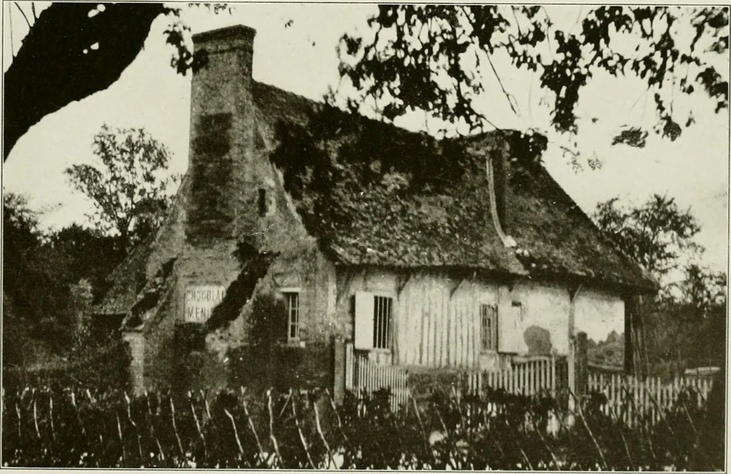 An illustration from Small French buildings; the architecture of town and country, comprising cottages, farmhouses, minor chateaux or manors with their farm groups, small town dwellings, and a few churches, 1921, leaf 56