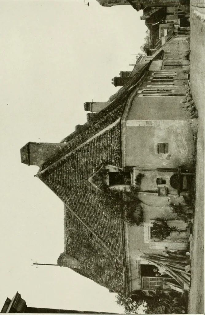 An illustration from Small French buildings; the architecture of town and country, comprising cottages, farmhouses, minor chateaux or manors with their farm groups, small town dwellings, and a few churches, 1921, leaf 60