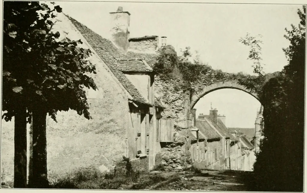 An illustration from Small French buildings; the architecture of town and country, comprising cottages, farmhouses, minor chateaux or manors with their farm groups, small town dwellings, and a few churches, 1921, leaf 64