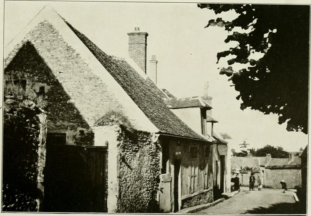 An illustration from Small French buildings; the architecture of town and country, comprising cottages, farmhouses, minor chateaux or manors with their farm groups, small town dwellings, and a few churches, 1921, leaf 64