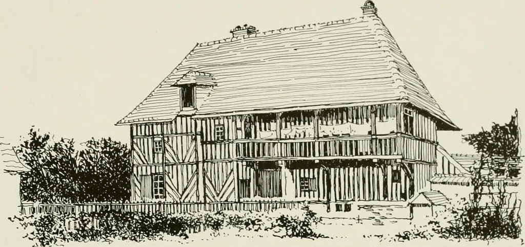 An illustration from Small French buildings; the architecture of town and country, comprising cottages, farmhouses, minor chateaux or manors with their farm groups, small town dwellings, and a few churches, 1921, leaf 72
