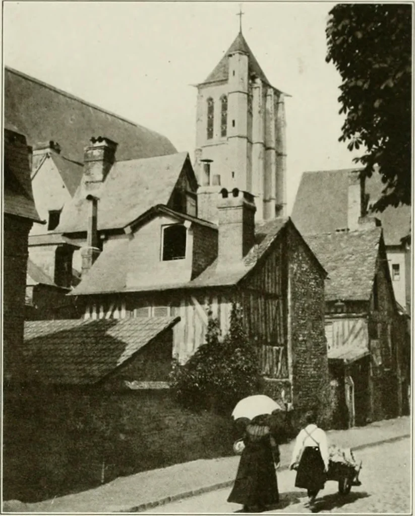 An illustration from Small French buildings; the architecture of town and country, comprising cottages, farmhouses, minor chateaux or manors with their farm groups, small town dwellings, and a few churches, 1921, leaf 88