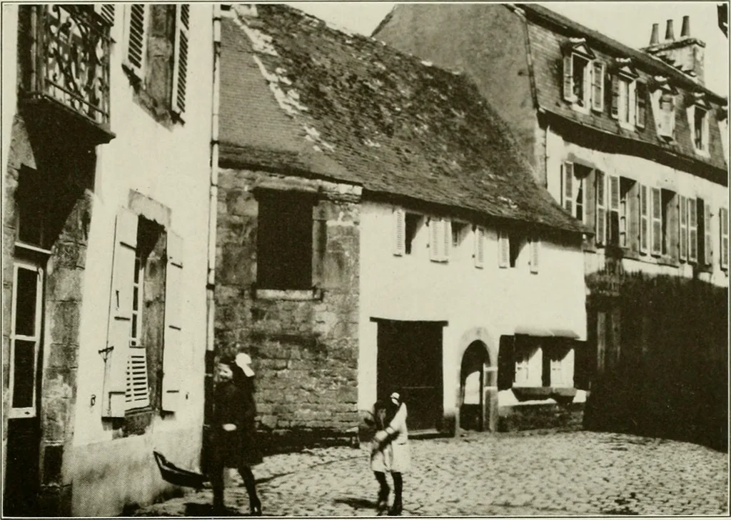 An illustration from Small French buildings; the architecture of town and country, comprising cottages, farmhouses, minor chateaux or manors with their farm groups, small town dwellings, and a few churches, 1921, leaf 98