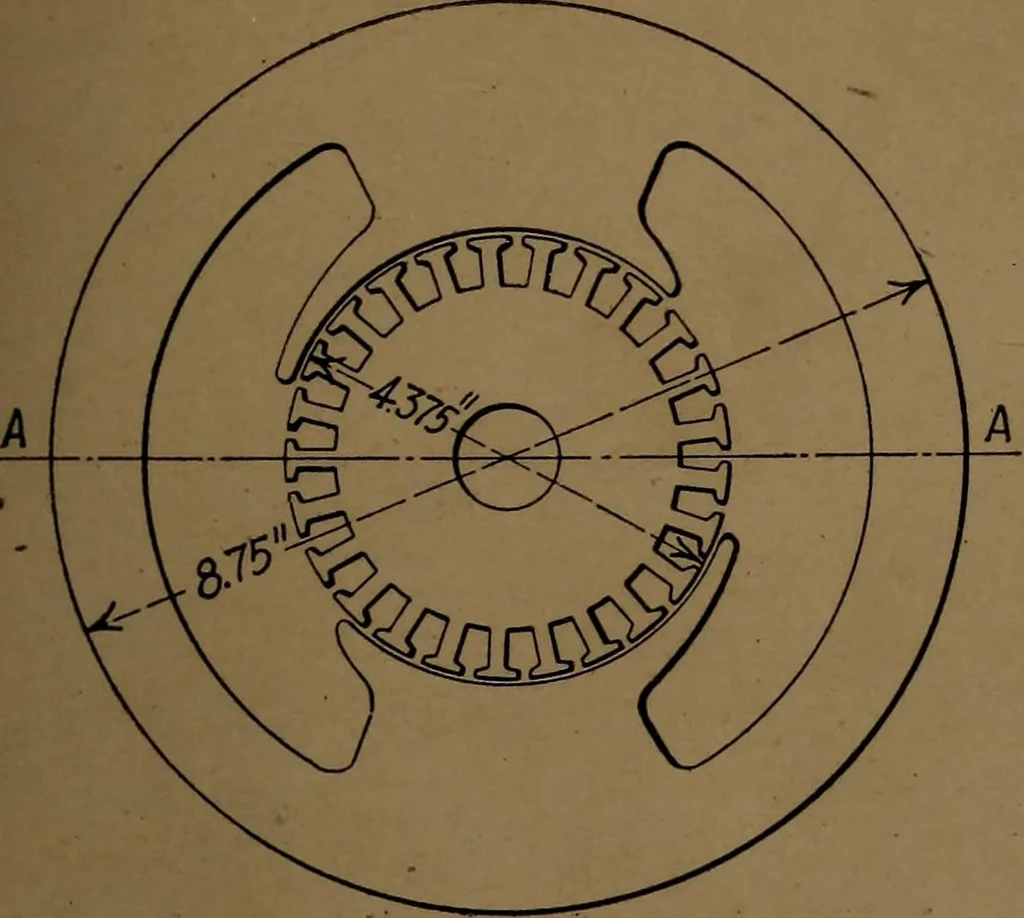 An illustration from Small motors, transformers, electromagnets; a practical presentation of design and construction data for small motors, small low- and high-tension transformers, electromagnets, and induction coils, 1920, leaf 20