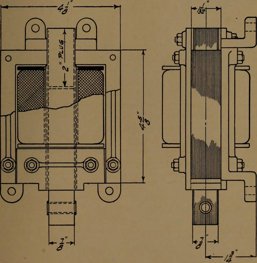 An illustration from Small motors, transformers, electromagnets; a practical presentation of design and construction data for small motors, small low- and high-tension transformers, electromagnets, and induction coils, 1920, leaf 304