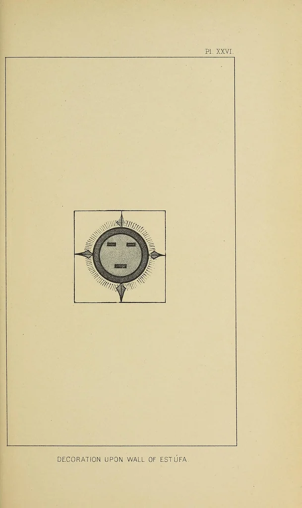 An illustration from The snake-dance of the Moquis of Arizona : being a narrative of a journey from Santa Fé, New Mexico, to the villages of the Moqui Indians of Arizona, with a description of the manners and customs of this peculiar people, and especially of the revolting religious rite, the snake-dance ; to which is added a brief dissertation upon serpent-worship in general, with an account of the tablet dance of the pueblo of Santo Domingo, New Mexico, etc., 1884, leaf 475