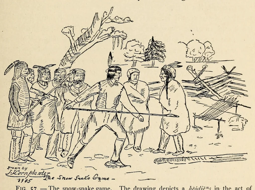 An illustration from Snow-snake as played by the Seneca-Iroquois, 1909, leaf 13