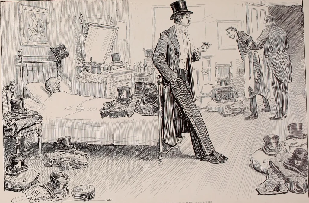 An illustration from Social ladder / drawings by Charles Dana Gibson., 1902, leaf 14