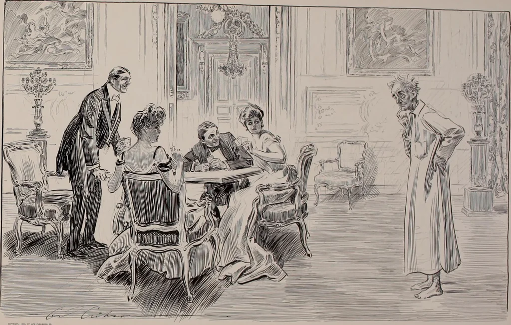 An illustration from Social ladder / drawings by Charles Dana Gibson., 1902, leaf 26