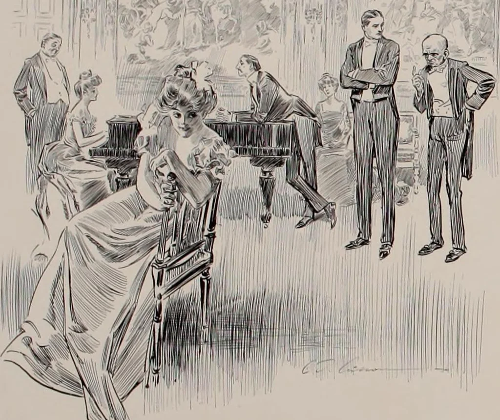 An illustration from Social ladder / drawings by Charles Dana Gibson., 1902, leaf 35