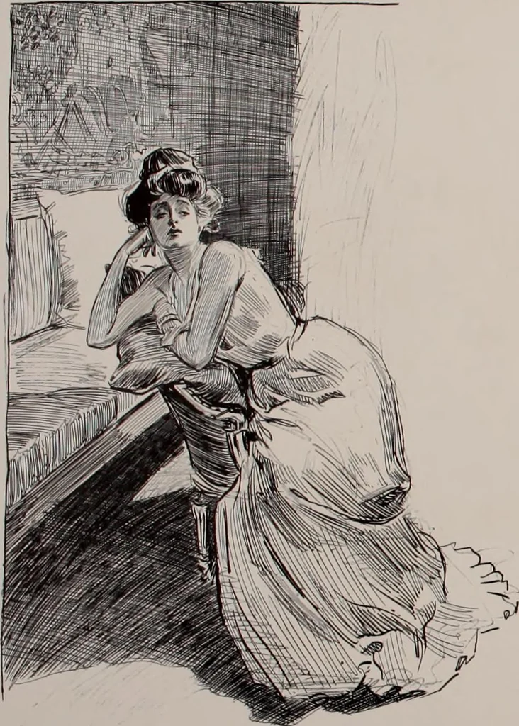 An illustration from Social ladder / drawings by Charles Dana Gibson., 1902, leaf 43