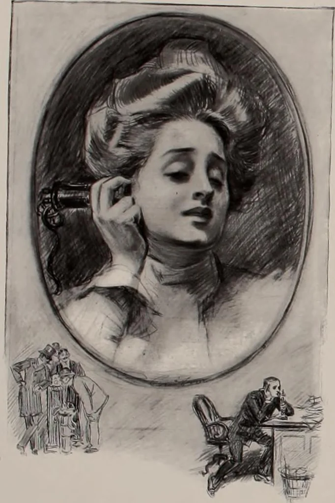 An illustration from Social ladder / drawings by Charles Dana Gibson., 1902, leaf 59