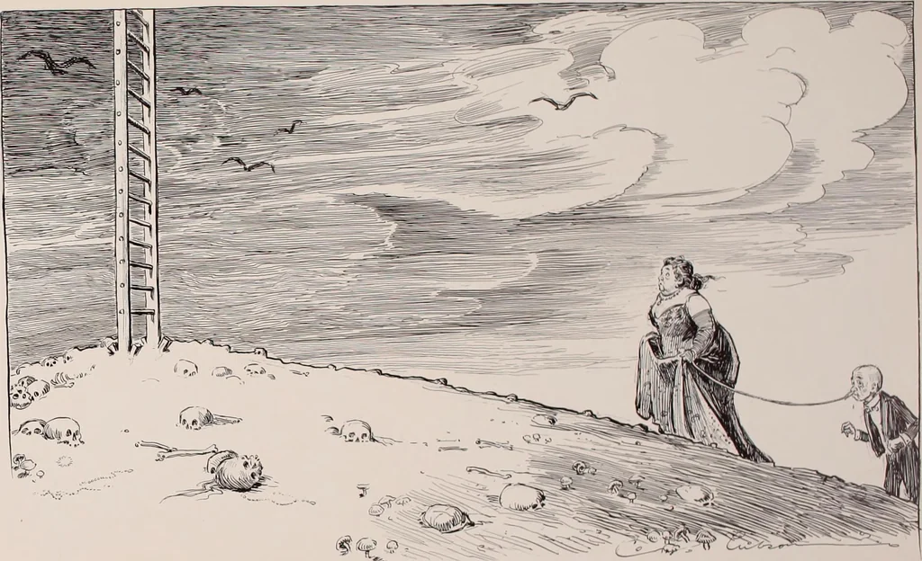 An illustration from Social ladder / drawings by Charles Dana Gibson., 1902, leaf 8