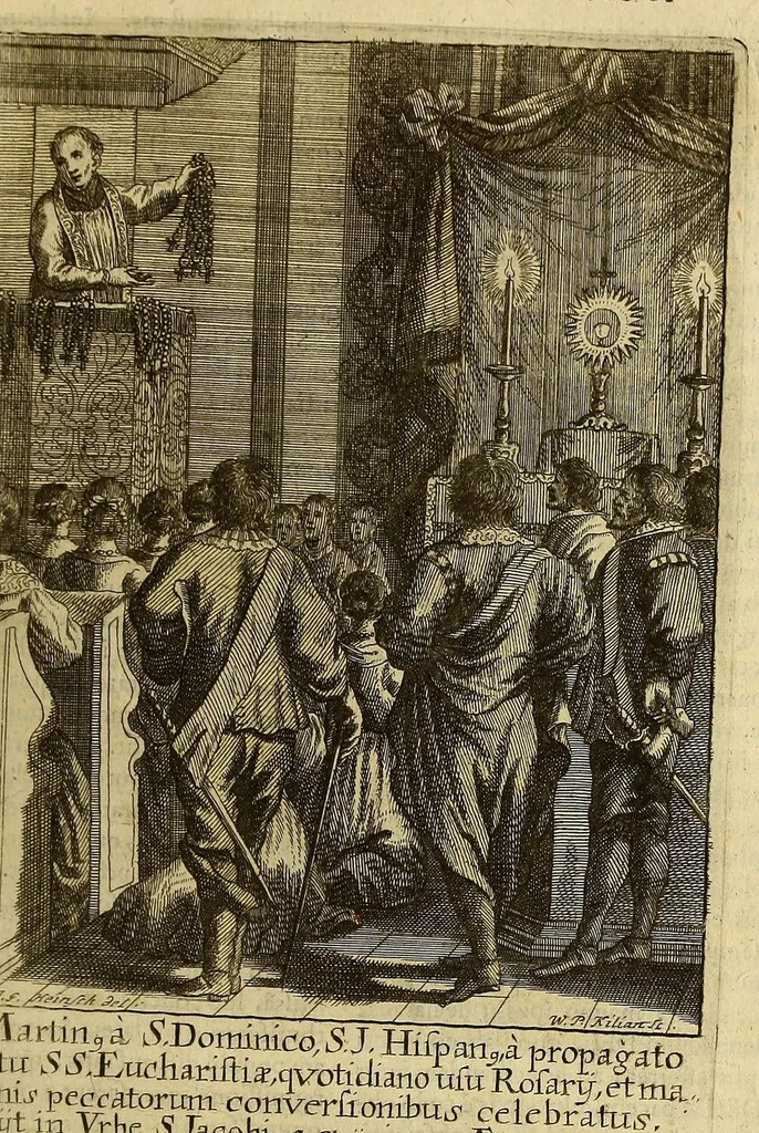An illustration from Societas Jesu apostolorum imitatrix, sive Gesta praeclara et virtutes eorum, qui è Societate Jesu in procuranda salute animarum, per apostolicas missiones, conciones, sacramentorum ministeria, evangelij inter fideles & infideles propagationem, ceteráque munia apostolica, per totum orbem terrarum speciali zelo desudâ[ve]runt. Pars prima Societatis Jesu Europaeae., 1694, leaf 257