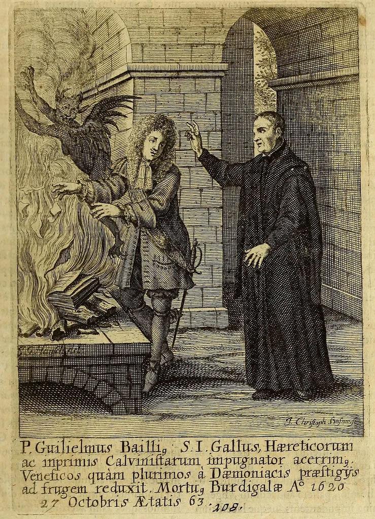 An illustration from Societas Jesu apostolorum imitatrix, sive Gesta praeclara et virtutes eorum, qui è Societate Jesu in procuranda salute animarum, per apostolicas missiones, conciones, sacramentorum ministeria, evangelij inter fideles & infideles propagationem, ceteráque munia apostolica, per totum orbem terrarum speciali zelo desudâ[ve]runt. Pars prima Societatis Jesu Europaeae., 1694, leaf 539