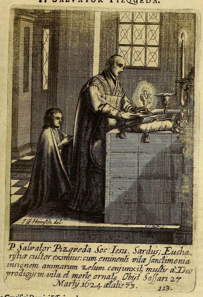 An illustration from Societas Jesu apostolorum imitatrix, sive Gesta praeclara et virtutes eorum, qui è Societate Jesu in procuranda salute animarum, per apostolicas missiones, conciones, sacramentorum ministeria, evangelij inter fideles & infideles propagationem, ceteráque munia apostolica, per totum orbem terrarum speciali zelo desudâ[ve]runt. Pars prima Societatis Jesu Europaeae., 1694, leaf 563