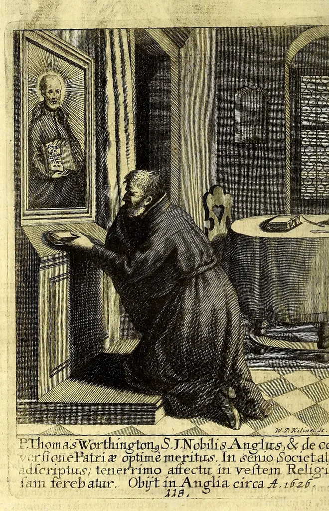 An illustration from Societas Jesu apostolorum imitatrix, sive Gesta praeclara et virtutes eorum, qui è Societate Jesu in procuranda salute animarum, per apostolicas missiones, conciones, sacramentorum ministeria, evangelij inter fideles & infideles propagationem, ceteráque munia apostolica, per totum orbem terrarum speciali zelo desudâ[ve]runt. Pars prima Societatis Jesu Europaeae., 1694, leaf 582