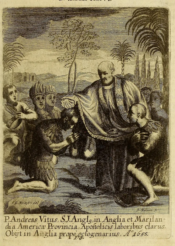 An illustration from Societas Jesu apostolorum imitatrix, sive Gesta praeclara et virtutes eorum, qui è Societate Jesu in procuranda salute animarum, per apostolicas missiones, conciones, sacramentorum ministeria, evangelij inter fideles & infideles propagationem, ceteráque munia apostolica, per totum orbem terrarum speciali zelo desudâ[ve]runt. Pars prima Societatis Jesu Europaeae., 1694, leaf 811