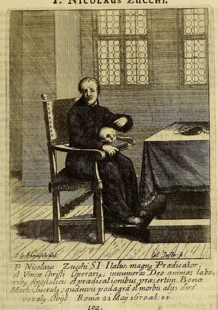 An illustration from Societas Jesu apostolorum imitatrix, sive Gesta praeclara et virtutes eorum, qui è Societate Jesu in procuranda salute animarum, per apostolicas missiones, conciones, sacramentorum ministeria, evangelij inter fideles & infideles propagationem, ceteráque munia apostolica, per totum orbem terrarum speciali zelo desudâ[ve]runt. Pars prima Societatis Jesu Europaeae., 1694, leaf 901