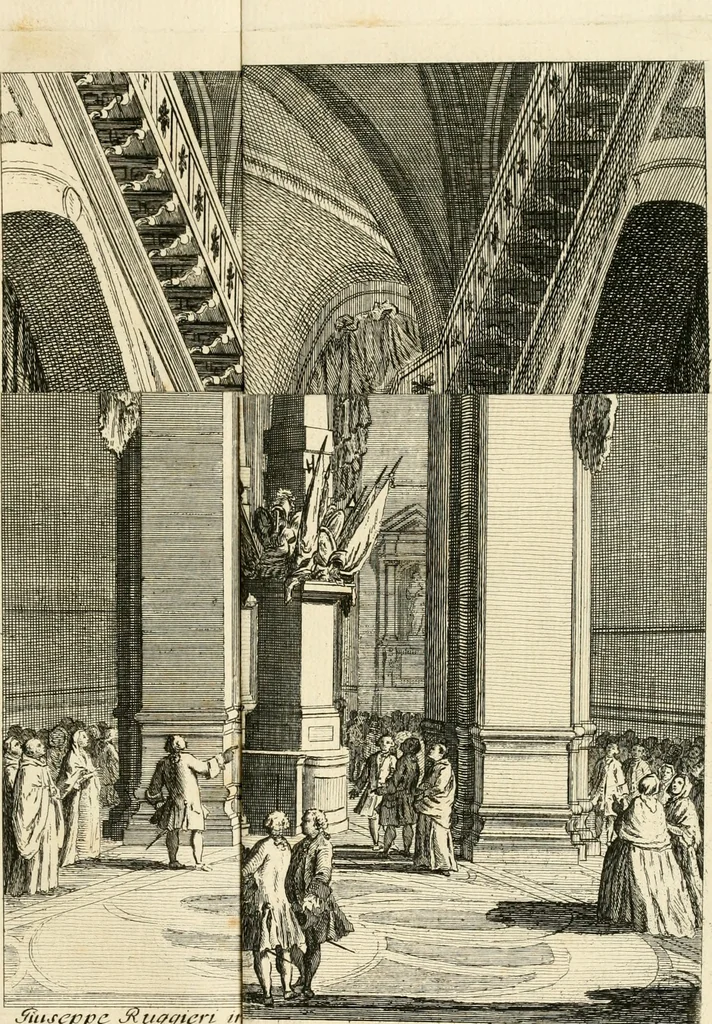 An illustration from Solenni esequie celebrate nel Duomo di Firenze per la morte dell' augustissimo imperatore Francesco Primo, Duca di Lorena e di Bar, Gran-Duca di Toscana &c. &c. &c., ordinate da S.A.R. Pietro Leopoldo, Arciduca d'Austria, Principe Reale di Ungheria e di Boemia, Gran-Duca di Toscana &c. &c, 1765, leaf 50