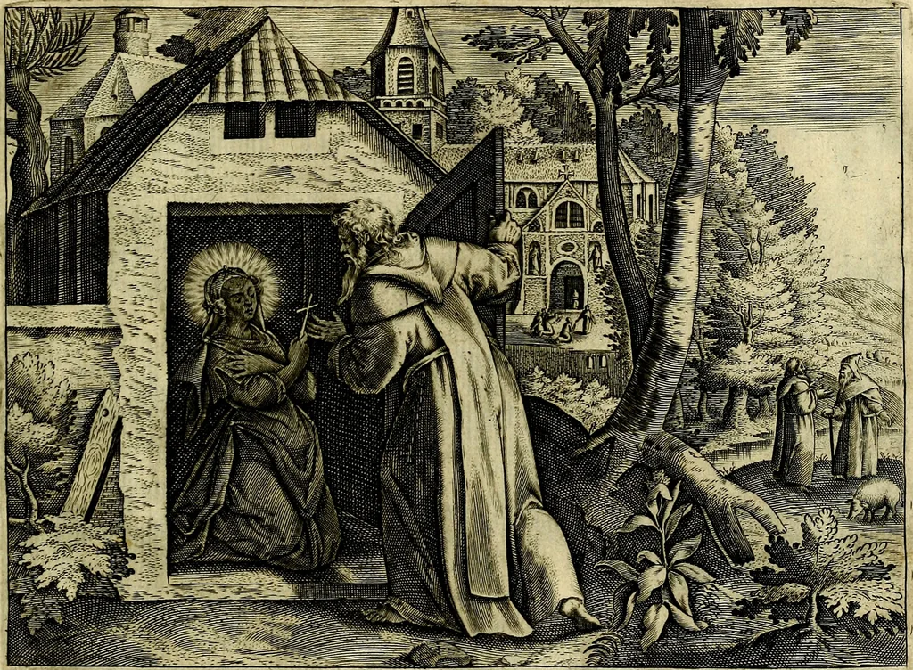 An illustration from Solitvdo, sive vitae foeminarvm anachoritarvm, 1606, leaf 12