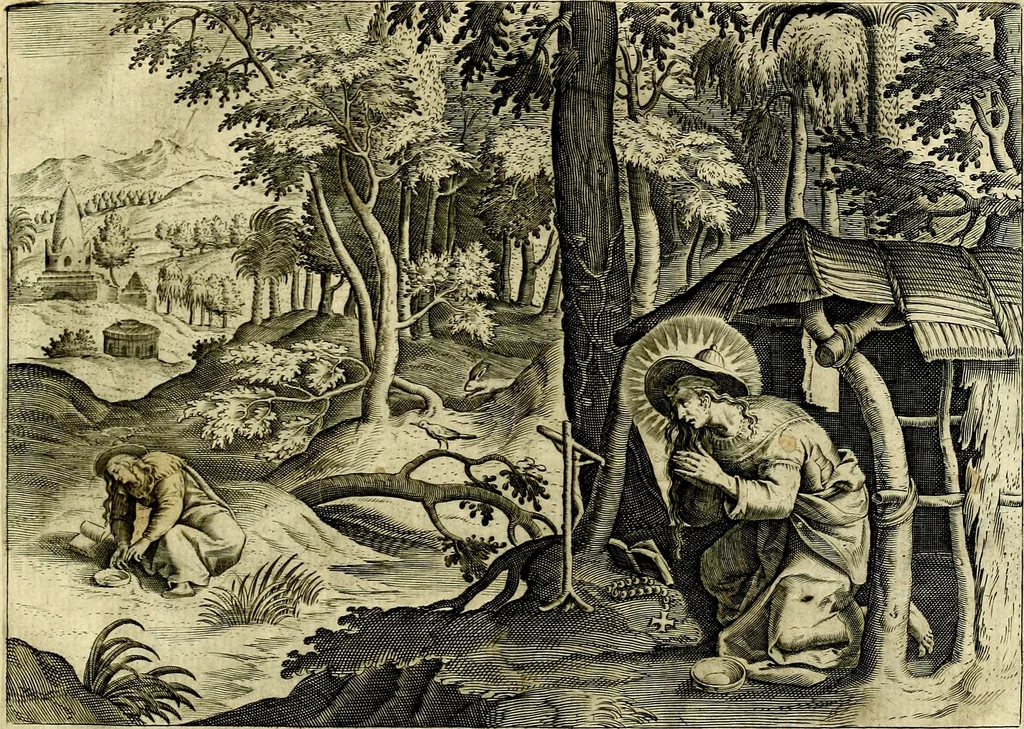 An illustration from Solitvdo, sive vitae foeminarvm anachoritarvm, 1606, leaf 28