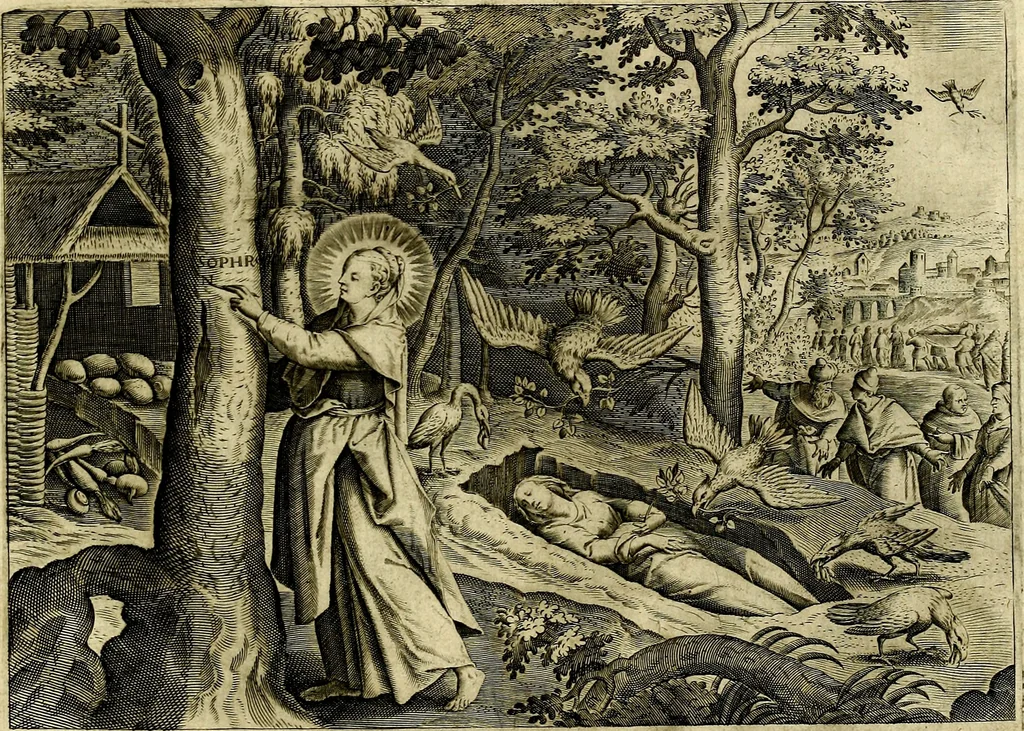 An illustration from Solitvdo, sive vitae foeminarvm anachoritarvm, 1606, leaf 30