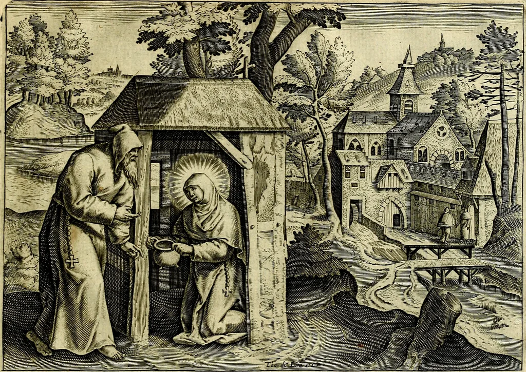 An illustration from Solitvdo, sive vitae foeminarvm anachoritarvm, 1606, leaf 32