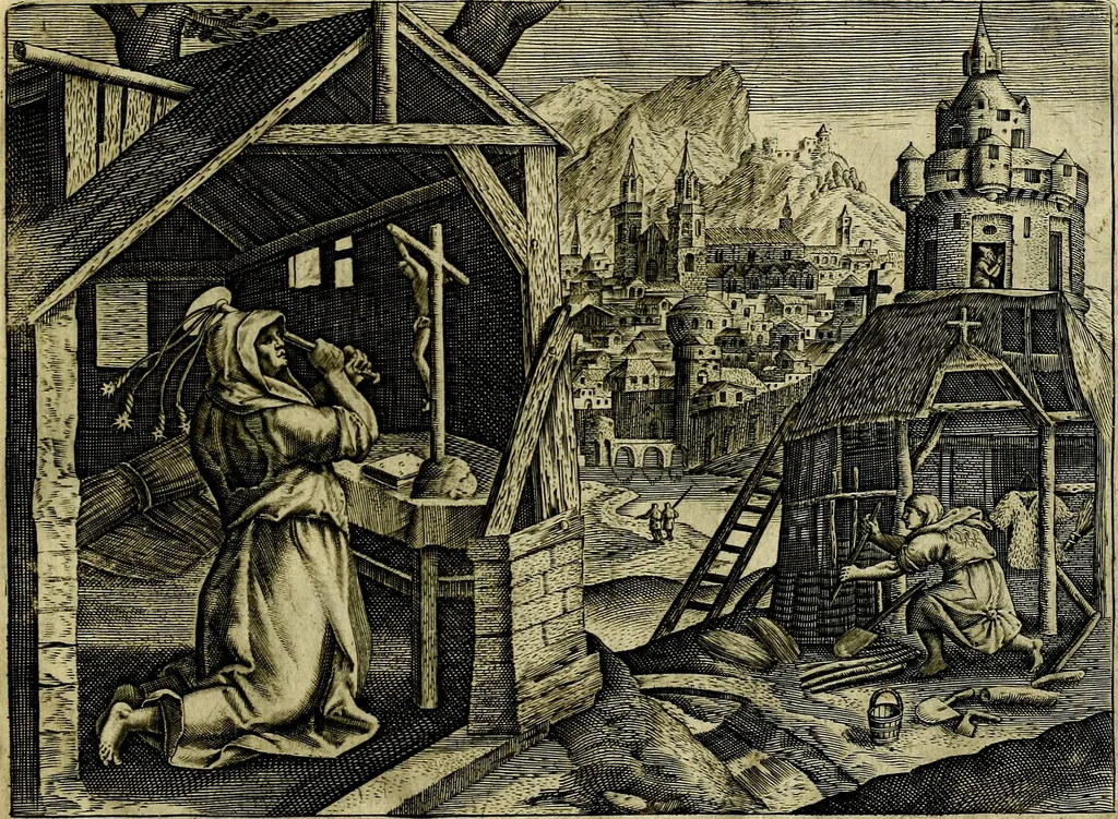 An illustration from Solitvdo, sive vitae foeminarvm anachoritarvm, 1606, leaf 36