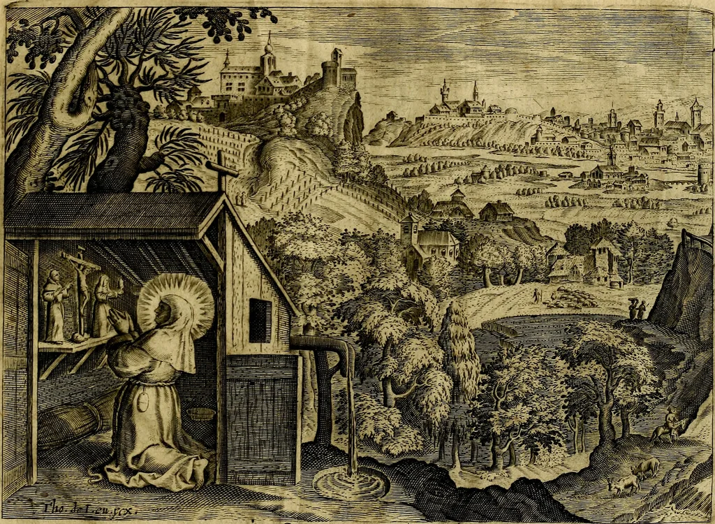An illustration from Solitvdo, sive vitae foeminarvm anachoritarvm, 1606, leaf 42