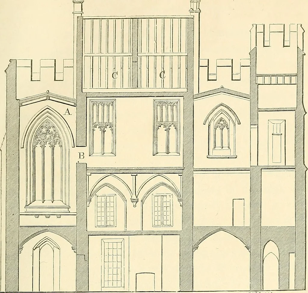 An illustration from Some account of domestic architecture in England from Edward I to Richard II, with notices of foreign examples and numerous illustrations of existing remains from original drawings, 1882, leaf 132