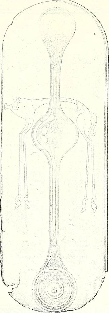 An illustration from Some feudal coats of arms and others, illustrated with 2,000 zinco etchings from the Bayear tapestry, Greek vases, seals, tiles, effigies, brasses and heralcic rolls. Some chart pedigrees, 1902, leaf 10