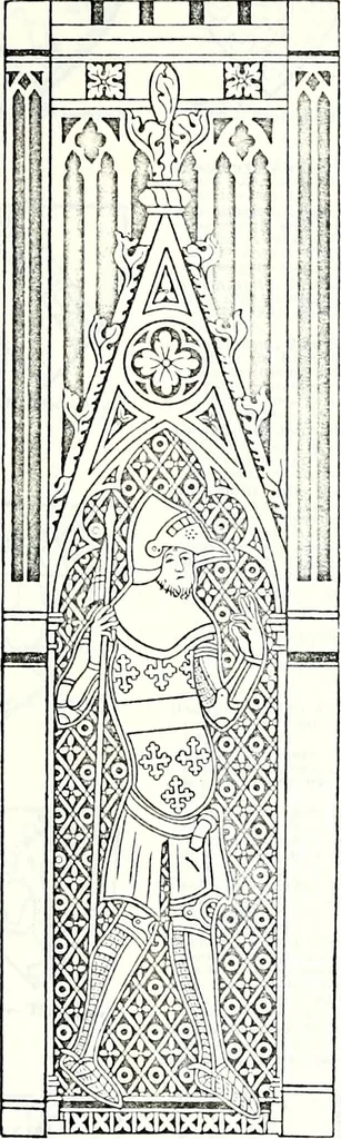 An illustration from Some feudal coats of arms and others, illustrated with 2,000 zinco etchings from the Bayear tapestry, Greek vases, seals, tiles, effigies, brasses and heralcic rolls. Some chart pedigrees, 1902, leaf 108