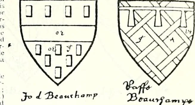 An illustration from Some feudal coats of arms and others, illustrated with 2,000 zinco etchings from the Bayear tapestry, Greek vases, seals, tiles, effigies, brasses and heralcic rolls. Some chart pedigrees, 1902, leaf 108