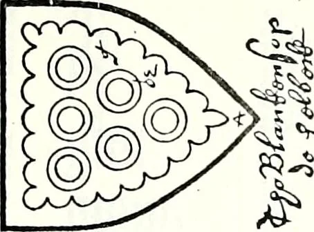 An illustration from Some feudal coats of arms and others, illustrated with 2,000 zinco etchings from the Bayear tapestry, Greek vases, seals, tiles, effigies, brasses and heralcic rolls. Some chart pedigrees, 1902, leaf 124
