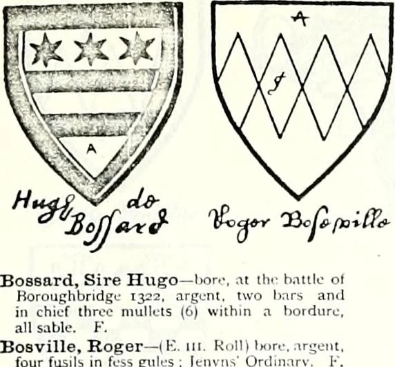 An illustration from Some feudal coats of arms and others, illustrated with 2,000 zinco etchings from the Bayear tapestry, Greek vases, seals, tiles, effigies, brasses and heralcic rolls. Some chart pedigrees, 1902, leaf 134