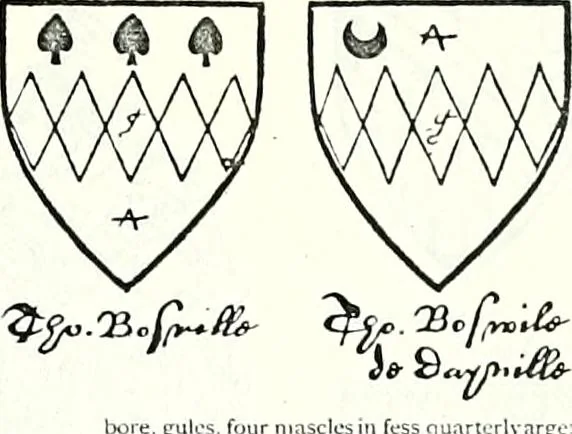 An illustration from Some feudal coats of arms and others, illustrated with 2,000 zinco etchings from the Bayear tapestry, Greek vases, seals, tiles, effigies, brasses and heralcic rolls. Some chart pedigrees, 1902, leaf 134