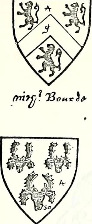 An illustration from Some feudal coats of arms and others, illustrated with 2,000 zinco etchings from the Bayear tapestry, Greek vases, seals, tiles, effigies, brasses and heralcic rolls. Some chart pedigrees, 1902, leaf 138