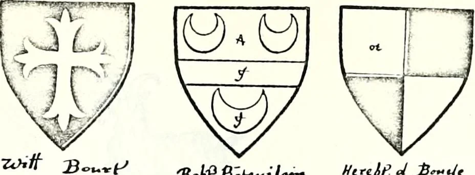 An illustration from Some feudal coats of arms and others, illustrated with 2,000 zinco etchings from the Bayear tapestry, Greek vases, seals, tiles, effigies, brasses and heralcic rolls. Some chart pedigrees, 1902, leaf 138