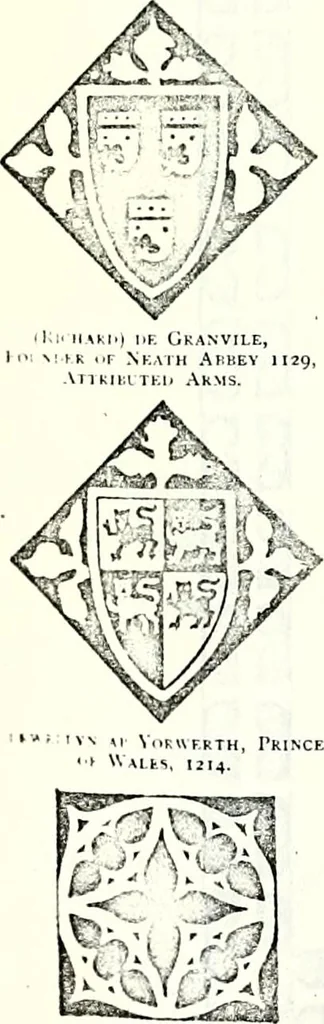 An illustration from Some feudal coats of arms and others, illustrated with 2,000 zinco etchings from the Bayear tapestry, Greek vases, seals, tiles, effigies, brasses and heralcic rolls. Some chart pedigrees, 1902, leaf 14